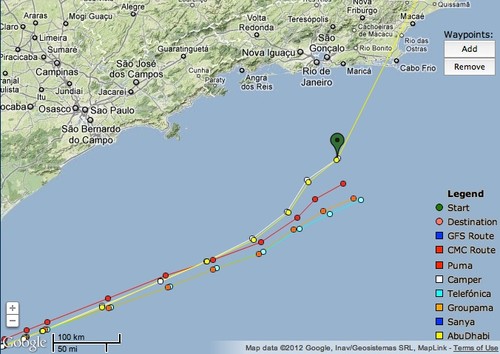 Volvo Ocean Race positions, Day 2, Leg 6 © PredictWind.com www.predictwind.com